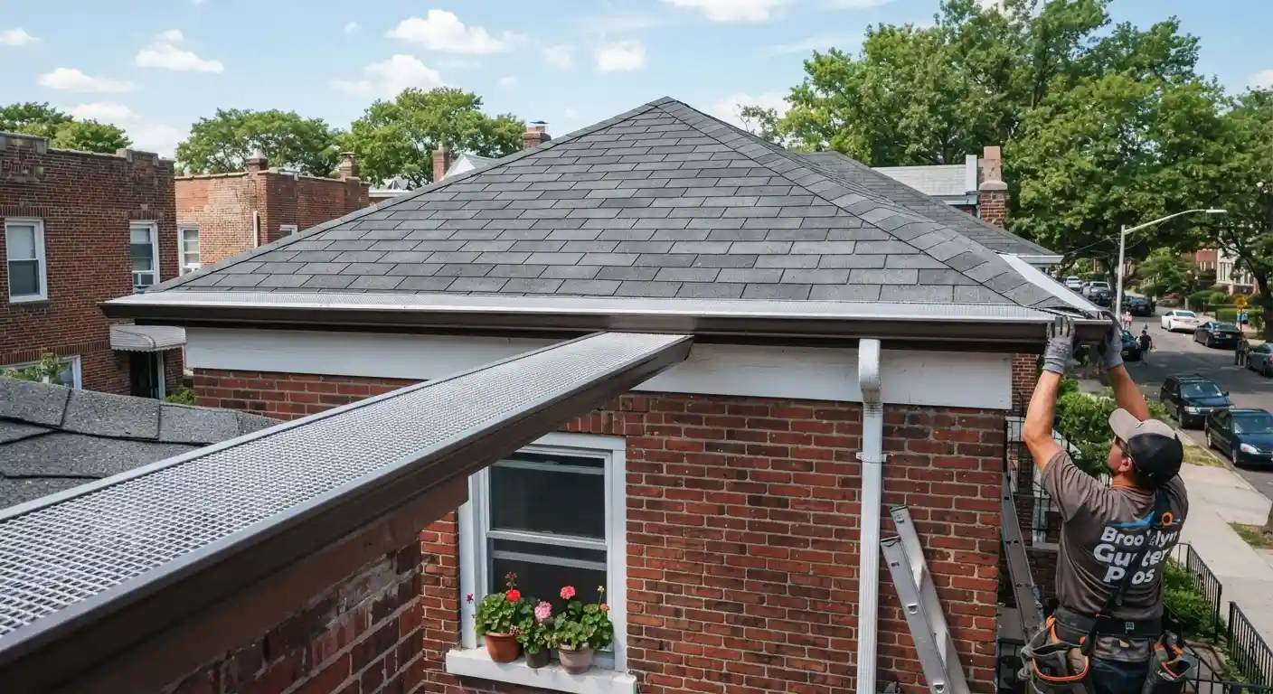 Close up view of a newly installed gutter protection system.